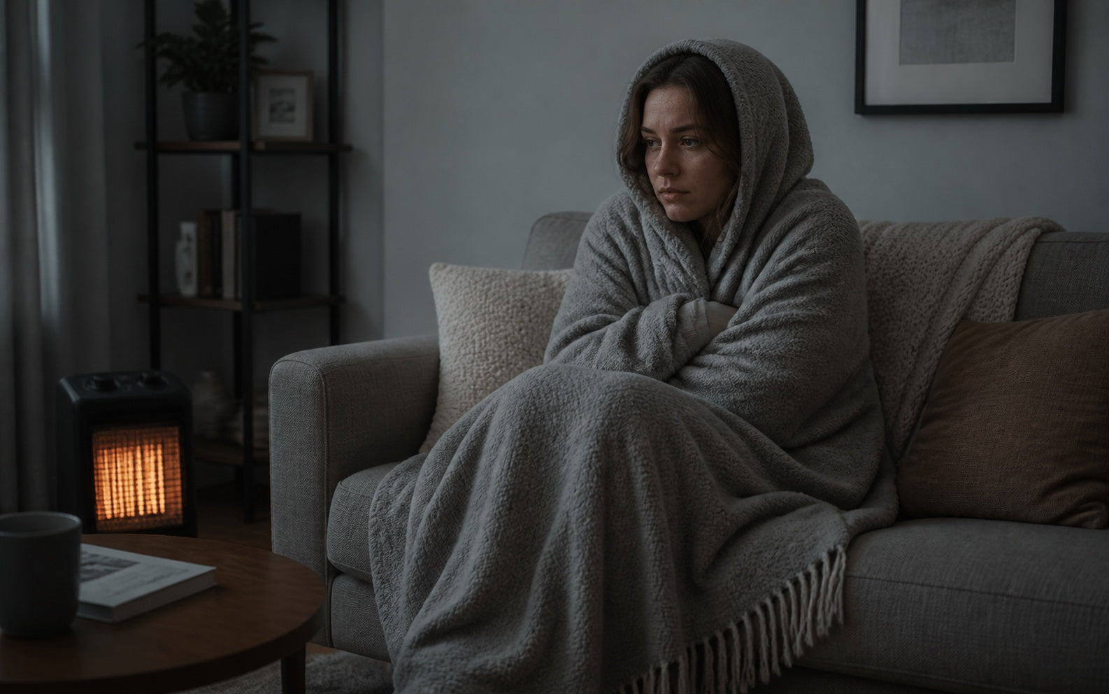 Cold evening on the couch, wrapped in layers