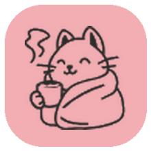 Tovelle cat mascot sipping cocoa