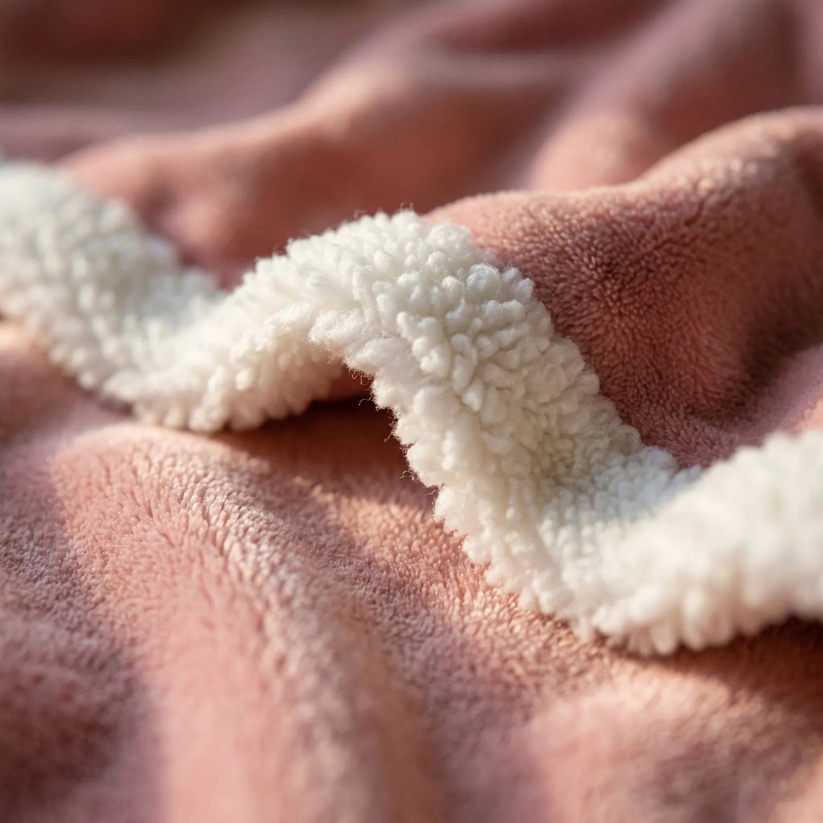 Macro of pink flannel meeting white sherpa trim