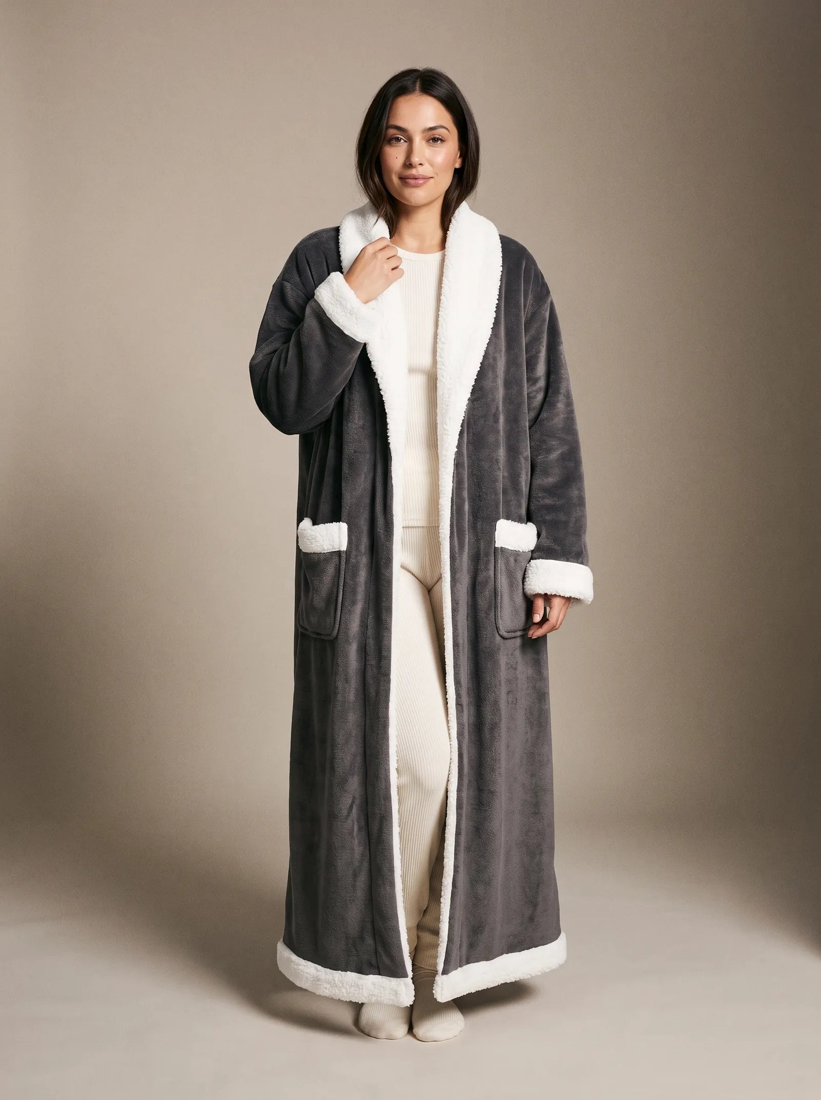 Model wearing the Tovelle HeatHug in Charcoal Grey